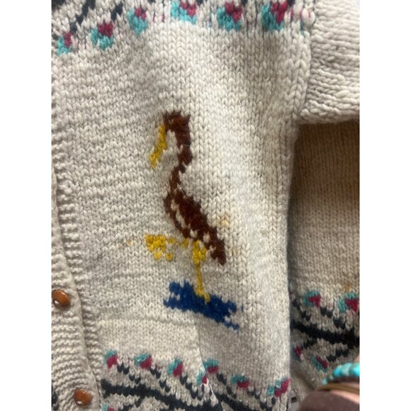 Vintage 60's Pelican Waterbird Hand Knit Wool Cowichan Sweater - Picture 4 of 9
